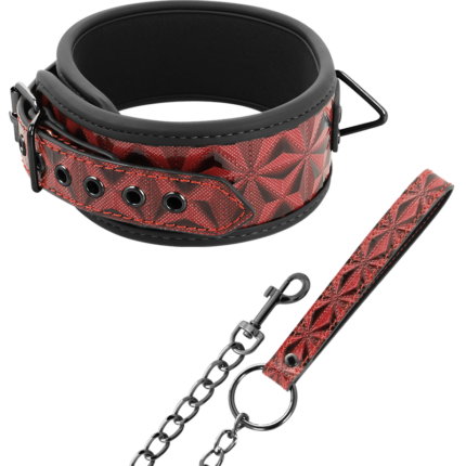 resistant and safe.This BDSM accessory includes a large neck ring and a small metal ring with a strap to keep your slave under strict control.This vegan leather