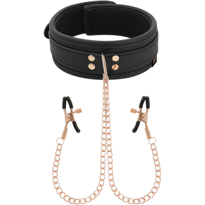 while the nipple clamps give you just the right tension in the right place.Simply adjust the screw to the nipples until it is snug and comfortable and you begin to enjoy the pleasure of a good nip. Its rubber coatings will allow that with the action of the moment they do not slip and remain in place.The leather collar has a resistant ring to connect a strap (strap included) and thus have your subject