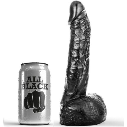 This All Black dildo with realistic structure and shaft is perfect for everyone!The balls and realistic shape are perfect for an exciting adventure whether you are looking for a dildo to play with yourself or with your partner. Both water-based and silicone-based lubricants can be used here.It is important to clean the dildo completely after use. Each toy is individually wrapped with a clear plastic protective sleeve.	Measures; 20 cm high x 4.5 cm wide at the base.	Insertable length: 16 cm.	ALL BLACK sex toy series.Discover new experiences!!* To achieve an optimal experience and be able to enjoy it in a pleasant and pain-free way