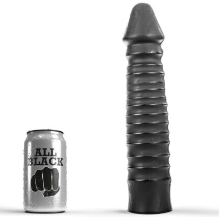 This large and well ribbed All Black dildo will not let you down.Water-based and silicone lubricants can be used here. It is important to clean the dildo thoroughly after use. Each toy is hermetically wrapped in a protective clear plastic sleeve.	Material: PVC	Measurements: 26 x 5 cm* To achieve an optimal experience and to be able to enjoy it in a pleasant and painless way