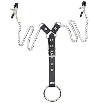 The current use of Fetish fits into the sexual realm. It refers in popular language to the pleasure or admiration of certain body parts or objects in a way that produces excitement or pleasure. Ohmama offers you all the elements and accessories so you can carry them out like never before without complexes using the highest quality materialsCharacteristics	Metal ring and nipple clamps 	Leather imitation strap	Tips of the tweezers are covered	Adjustable strap	Nickel-free	Non-porous materialTHE BRANDThe Ohmama product range is perfect for gifts. A product available to everyone with perfect quality. A unique combination in this line of toys for adults 
