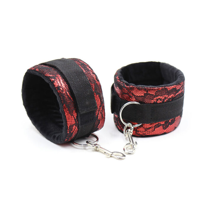 The current use of Fetish fits into the sexual realm. It refers in popular language to the pleasure or admiration of certain body parts or objects in a way that produces excitement or pleasure. Ohmama offers you all the elements and accessories so you can carry them out like never before without complexes using the highest quality materialsCharacteristics	Velvet lace handcuffs 	Color: Red and black 	Material: 70% polyester