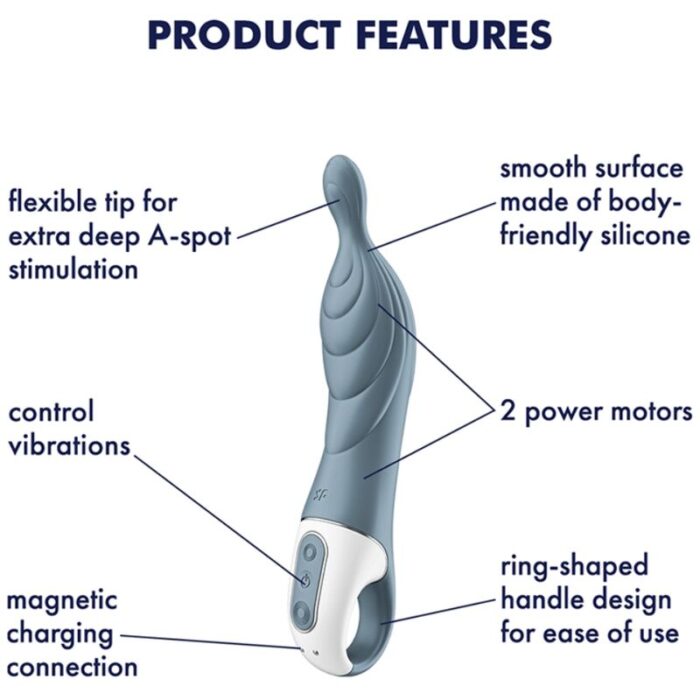 skin-friendly medical silicone with a silky feel	15 year warranty	Whisper mode	Rechargeable Li-ion battery	Waterproof (IPX7)	Magnetic USB charging cable included	Easy to cleanWhat else can the Satisfyer A-Mazing 2 offer you?The A-spot is located about 2 inches above the G-spot