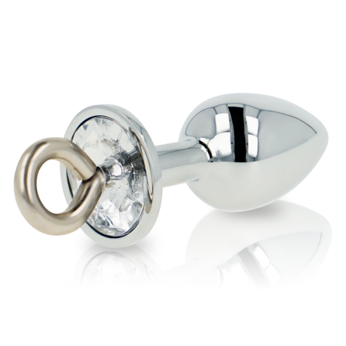 The OHMAMA brand's metal anal plug with transparent crystal and built-in ring is a sensual gem designed for anal stimulation and visual appeal. This elegant toy is crafted from high-quality stainless steel