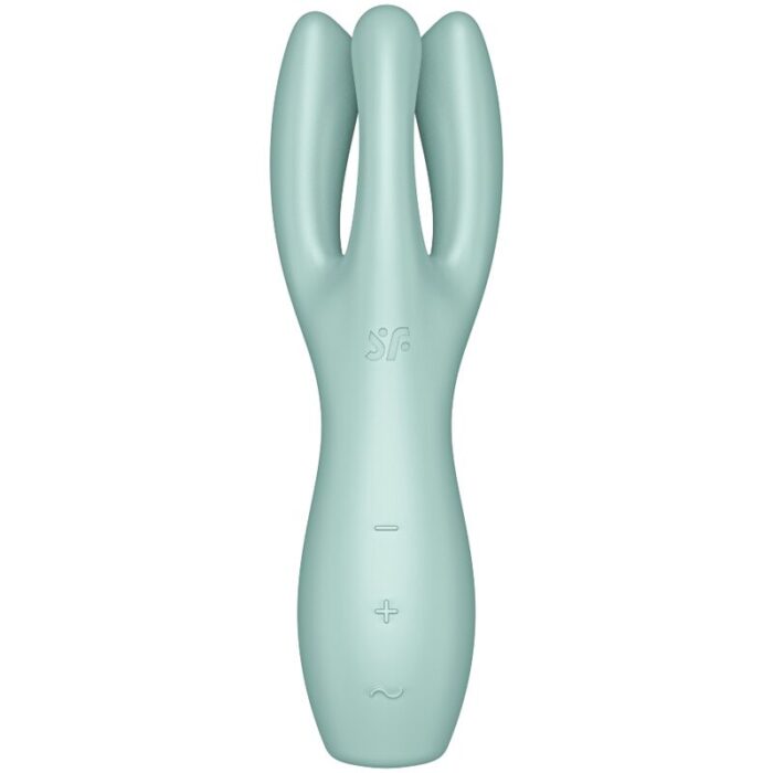 a powerful motor and an innovative design. It is a contact vibrator that stimulates the clitoris and labia.Product information Satisfyer "Threesome 3"	Sensual stimulation of clitoris and labia	12 vibration programs	3 super-strong power motors	Silicone Flex technology	Whisper mode	Made of super soft