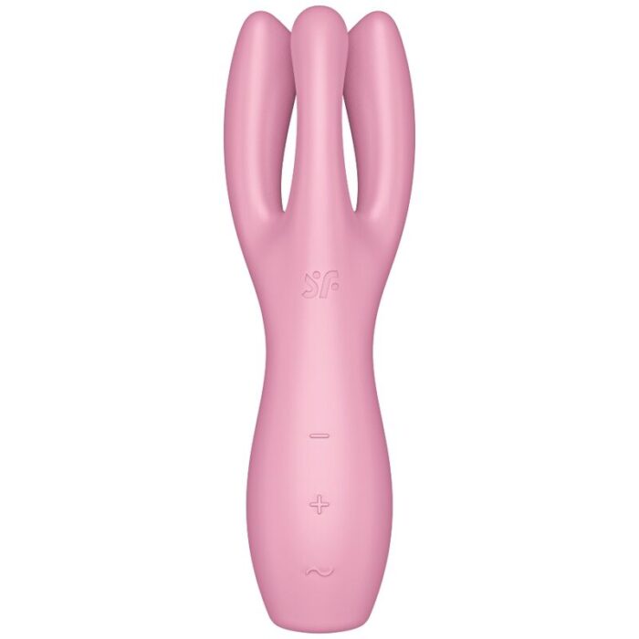 a powerful motor and an innovative design. It is a contact vibrator that stimulates the clitoris and labia.Product information Satisfyer "Threesome 3"	Sensual stimulation of clitoris and labia	12 vibration programs	3 super-strong power motors	Silicone Flex technology	Whisper mode	Made of super soft