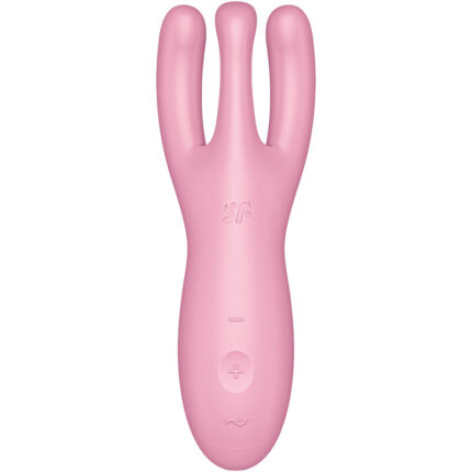 a powerful motor and an innovative design. It is a contact vibrator that stimulates the clitoris and labia.Product information Satisfyer "Threesome 4"	Sensual stimulation of clitoris and labia	Flexible arms for passionate stimulation	12 vibration programs	3 super-strong powerful motors	Compatible with the free Satisfyer app – available for iOS and Android	Whisper mode	Made of super soft