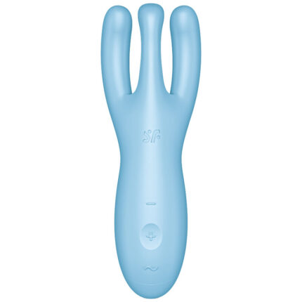 a powerful motor and an innovative design. It is a contact vibrator that stimulates the clitoris and labia.Product information Satisfyer "Threesome 4"	Sensual stimulation of clitoris and labia	Flexible arms for passionate stimulation	12 vibration programs	3 super-strong powerful motors	Compatible with the free Satisfyer app – available for iOS and Android	Whisper mode	Made of super soft