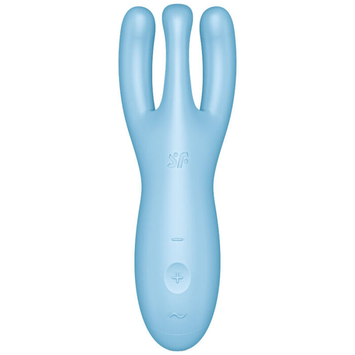 a powerful motor and an innovative design. It is a contact vibrator that stimulates the clitoris and labia.Product information Satisfyer "Threesome 4"	Sensual stimulation of clitoris and labia	Flexible arms for passionate stimulation	12 vibration programs	3 super-strong powerful motors	Compatible with the free Satisfyer app – available for iOS and Android	Whisper mode	Made of super soft