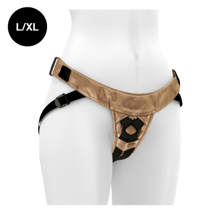 MYTHOLOGY FANTASY HARNESS - BRONZE L/XLA comfortable harness for dildos. Strap-on sex is great. Feel good while you do it in this stylish and durable harness.WHAT MAKES THE MYTHOLOGIC HARNESS SPECIAL?Strapping him in is awesome