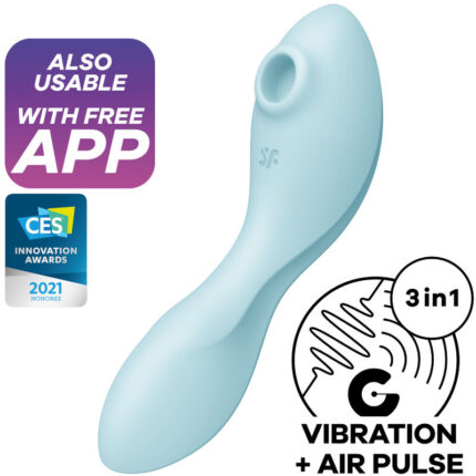 With the Satisfyer Curvy Trinity 5+ you get triple the fun with just one toy: Three powerful motors put the little friend in motion and make him the perfect lover for people who can't choose between a pressure wave and G-spot vibrator can decide.Product information "Satisfyer Curvy Trinity 5+"	Clitoral stimulation with air-pulse waves and G-spot stimulation with vibrations	Compatible with the free Satisfyer App - Available on iOS and Android​	Made of super soft