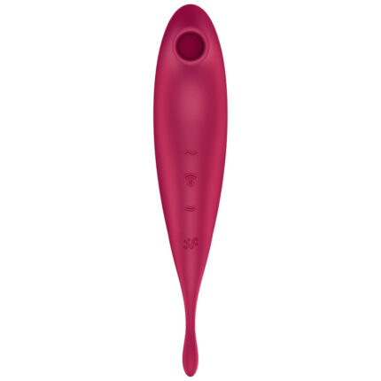 skin-friendly medical-grade silicone that is smooth to the touch and extremely hygienic	Thanks to its waterproof (IPX7) exterior this sexual wellness device can be safely used in water and is easy to clean	15-year guarantee	2 separately controllable motors	11 air-pulse wave intensities + 12 vibration programs	Can also be used without the app	Preset programmes can be edited	App offers an unending range of programmes	Body-friendly silicone	Waterproof (IPX7)	Whisper mode	Lithium-ion battery	USB magnetic charging cable included	Easy to cleanInfinite pleasure with the Satisfyer Twirling Pro+The top of the toy acts as a pressure wave vibrator and pampers your clitoris with sensual pressure waves in 11 preset intensities. The oval tip at the lower end of the narrow shaft is ideal for targeted stimulation of the whole body: use the circulating stimulation tip to stimulate all erogenous zones