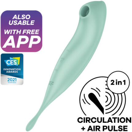 Are you looking for a true off-roader? Then you should know about the Twirling Pro Connect App: The app-controlled pressure wave vibrator with stimulation tip can be used on both sides and impresses with 2 separately controllable functions!Product information "Satisfyer Twirling Pro+"	Clitoral stimulation through pressure waves and erogenous stimulation through vibrations	Compatible with the free Satisfyer App - Available on iOS and Android​	Made of super soft