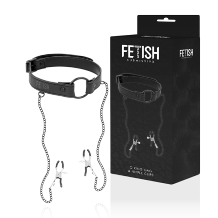 FETISH SUBMISIVE vegan leather collar with nipple clamp attached by metal chain.Made of soft vegan leather and finished with two nippers with nipples with chains