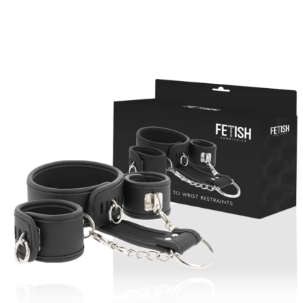 FETISH SUBMISIVE Presents this set of cuffs for neck and wrists of vegan leather with nickel free metal! Lock up your lover with these sexy