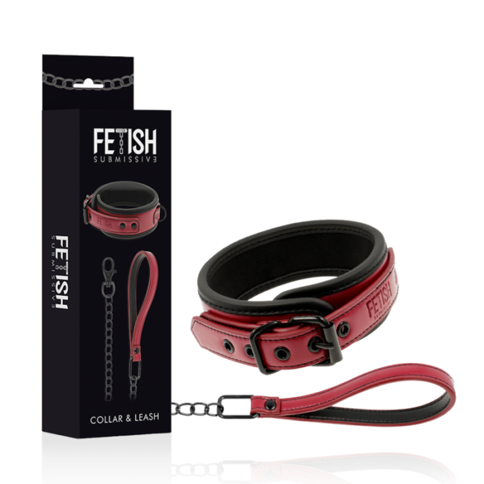 FETISH SUBMISIVE ORIGIN set of handcuffs with collar joined by metal chain.Whether you like to dominate your lover or if you prefer to surrender at your feet