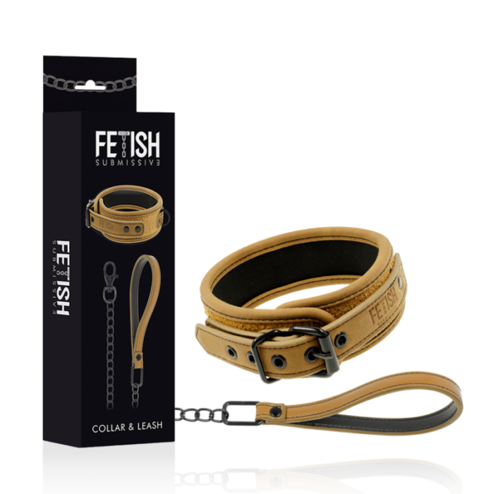 FETISH SUBMISIVE ORIGIN set of handcuffs with collar joined by metal chain.Whether you like to dominate your lover or if you prefer to surrender at your feet