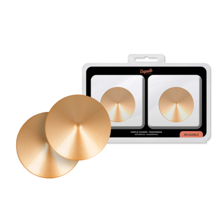 These lovely nipple covers from Coquette Chic Desire! they are the perfect complement to surprise and seduce. They come with a self-adhesive tape so they are easy to put on and take off. Be the center of attention with the daring nipple covers or give your partner the best possible gift.	Golden circles nipple covers 	Reusable 	Material: Metal	Use this product alone or in combination with other Coquette Chic Desire productsTHE COQUETTE CHIC DESIRE BRANDThe novelties of the COQUETTE CHIC DESIRE collection arrive with feminine and elegant inspiration. The brand joins the followers of #luxury #pleasure #life # sensuality # harmony # elplacercongarantías and offers us unique looks in sex toys suitable for any occasion. "We moved to newyork where the stores inspire all humans to turn inspiration into reality through Coquette Chic Desire"The woman of the 21st century is a symbol of prosperity