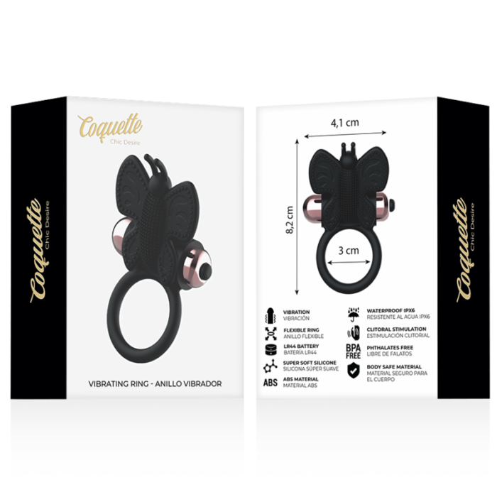 coquette chic desire - cock ring butterfly with vibrator black/ gold - Lovex Erootikapood