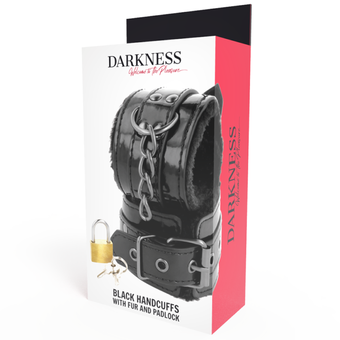 darkness - black adjustable leather handcuffs with padlock - Lovex Erootikapood