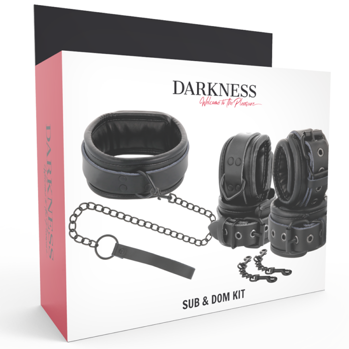 darkness - black leather handcuffs and collar - Lovex Erootikapood