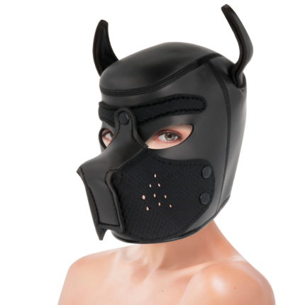 This dog mask is made of neoprene