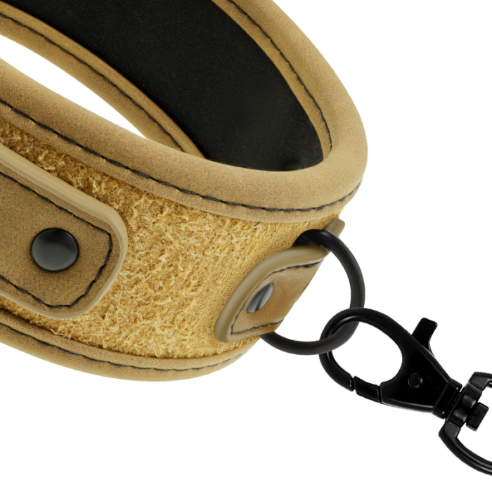 a short strap and a small ring to keep your slave under strict control.This slave collar with vegan leather