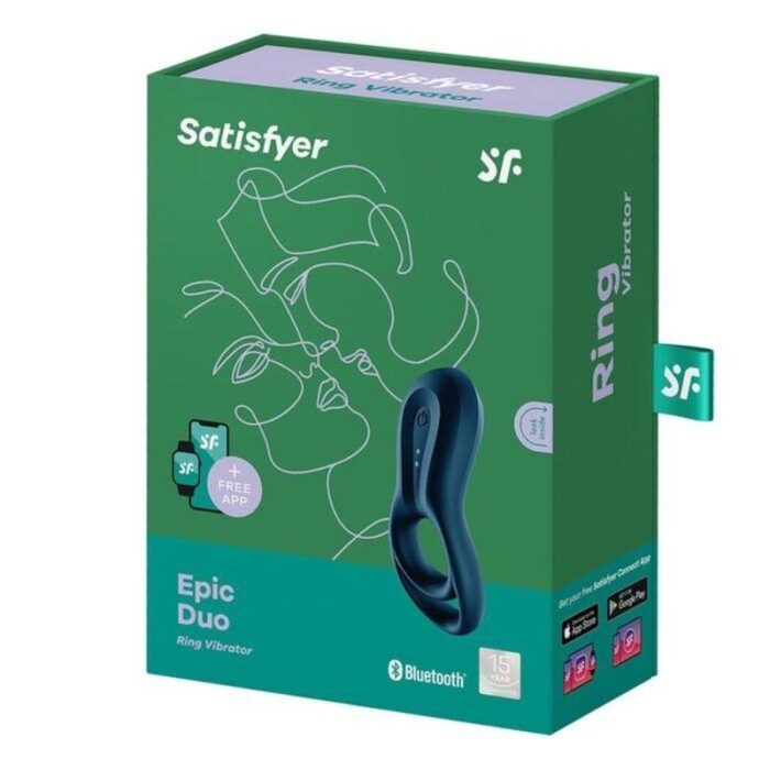 simultaneously arousing your partner during penetration.Satisfyer Epic Duo: Vibrating Silicone Cock Ring The Epic Duo is a tear drop-shaped ring that is slightly curved and features ridged details with a one touch power button in the centre. It sits in the middle range of thicker loops between the Spectacular and Legendary Duo. This is also the only Duo device that is Satisfyer Connect app-enabled for unlimited customisation and control! Available in Dark Blue (Navy).