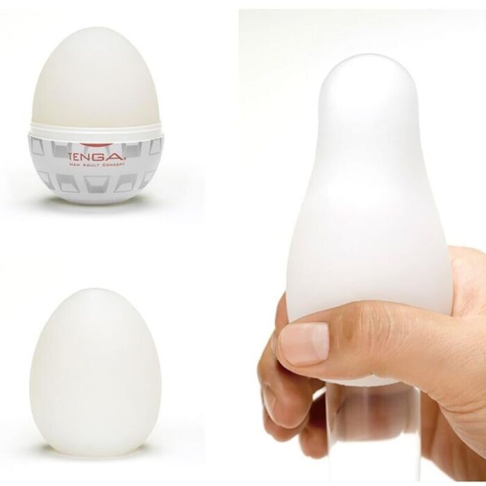 squeezing and pulling to your heart's content for sensations beyond your wildest dreams! Various small and large projections arranged inside stimulate the whole area.We recommend using Tenga Egg Lotion as it has been specifically designed to enhance the feeling of pleasure with our products.	Super stretch material to fit various sizes	Single-use	Sample Lubricant Included.	More Info Size: (D × W × H mm): 49 × 49 × 61	Insertion Length Approx. (mm): Stretches to Approx. 190	Insertion Width Approx. (mm): Stretches to Approx. 55	Weight (g): 53	Materials: Casing: PP Sleeve: Thermoplastic Elastomer (TPE)