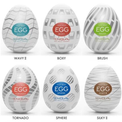 2 & 3of the EGG seriesSet includes :	WAVY II	BOXY	BRUSH	TORNADO	SPHERE	SILKY 2We recommend using Tenga Egg Lotion as it has been bespokely designed to enhance the feeling of pleasure with our products.