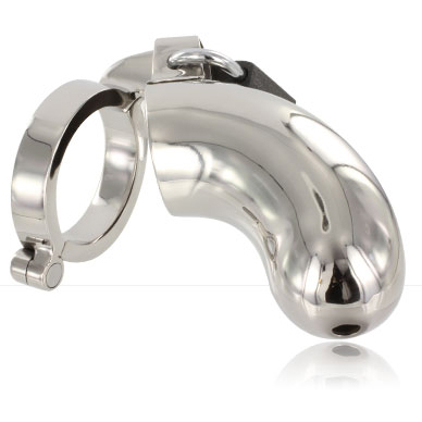 The Brig Male Chastity Device	Chastity belt made in stainless steel. 	Hole to urinate	Locker and keys	Metal rings for testicles 