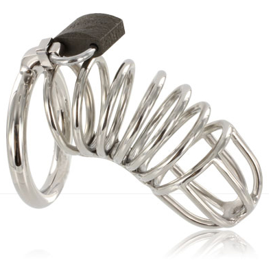 Spiral Male Chastity Device S/Steel	Distance between cage and ring 8 mm	Cage entrance diameter is 35 mm (approx. 1 3/8 inches)	Internal Cage Length is 85 mm (approx. 3 3/8 inches).	Ring Sizes available : 40mm/45mm/50mm