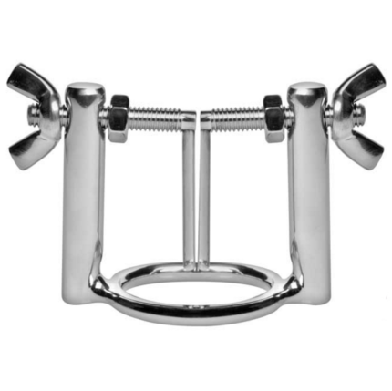 Stainless Steel Urethral Stretcher comes with two 3mm rods which slip into your urethra set on a frame which is attached to a 32mm glans ring x 50mm high.Slip the ring just past the head of your penis and use the two wing nuts to gently spread apart the sides of your urethra to have a peek at the inside.How does it feel to feel so wide open and vulnerable?Great for CBT or for general urethral stretching