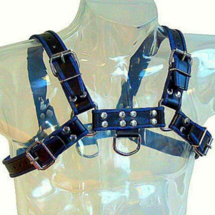 this harness is designed to adorn his chest and add to the look and feel of your next bondage scene. A D-ring at the front and back allow you to attach ropes