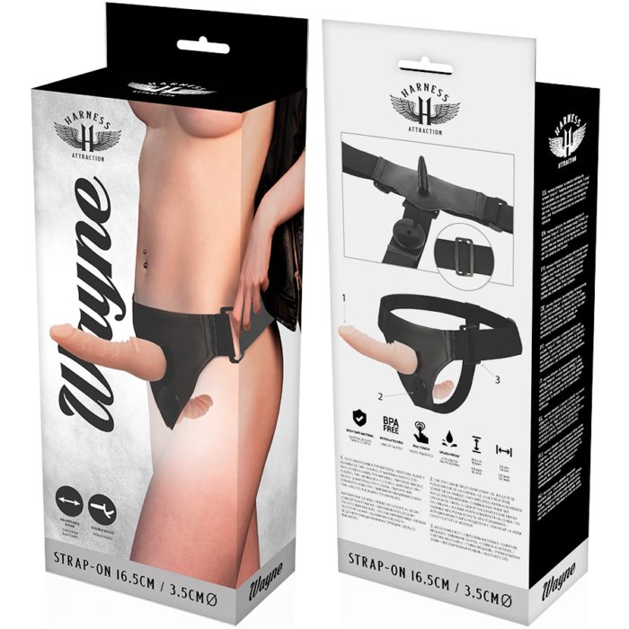 with which you can exchange countless penises and dongs with the same harness.	100% Phalatos-free material	Phalatos-free Tpr realistic penis	Neoprene and vegan leather harness.	Soft and silky to the touch	Stimulator measurements Large; 16.5 x 3.5cm	Small stimulator measurements; 10.5 x 3.5cmHarness Attraction is the most complete collection of harnesses! Realistic