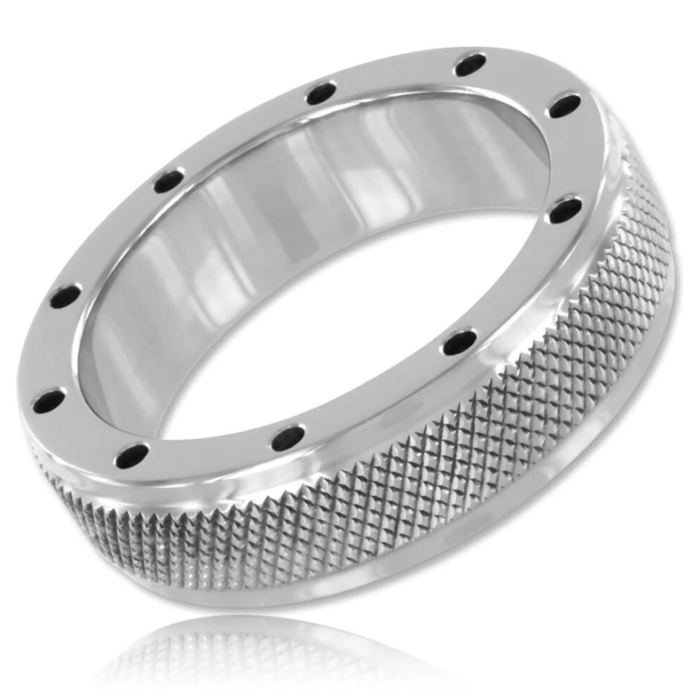 COOL and KNURL C-Ring	 Steel	15mm x 40mm	Unique knurling surrounds the outside of the ring with 11 vent holes drilled around it to keep you cool under pressure.	Slide this on and let the countdown begin