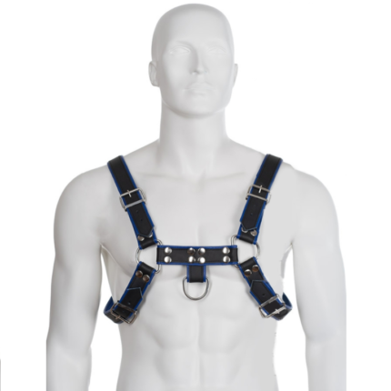 Chest Bulldog Harness - BLACK/BLACK Leather -This enticing chest harness will wrap your partner in leather and metal for an exciting look and exotic feel.Featuring multiple points of adjustment