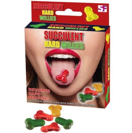 Individually wrapped penis-shaped hard treats in a variety of three fruit flavors.Our high quality treats are made for us in Holland and the UK