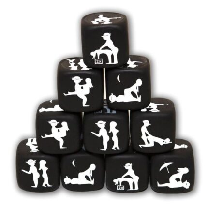 HIGH QUALITY BLACK POSTURE DICE SETHIGH QUALITY HARD BLACK DICE OF 25 mm. DICE OF PASSION! WHAT POSITION DO WE DO TODAY? Enjoy the chance of the dice