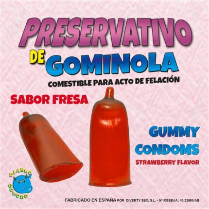 STRAWBERRY FLAVOUR GUMMY PRESERVATIVEIT'S A FUN STRAWBERRY GUMMY CONDOM. It is a gummy condom to put it on and TO EAT IT WELL with strawberry flavor only FOR SUITABLE FOR FELATION. It goes in a very nice case.GIVE LOOSE TO YOUR IMAGINATION.SEXO WITH IMAGINATION FOR THE WHOLE YEAR. LET'S PLAY.Diablo Picante