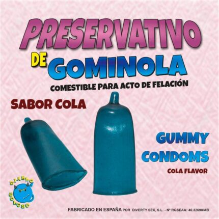 COLA FLAVOUR GUMMY PRESERVATIVEIT'S A FUN COLA GUMMY CONDOM. It is a gummy condom to put it on and TO EAT IT WELL with cola flavor only FOR SUITABLE FOR FELATION. It goes in a very nice case.GIVE LOOSE TO YOUR IMAGINATION.SEXO WITH IMAGINATION FOR THE WHOLE YEAR. LET'S PLAY.Diablo Picante