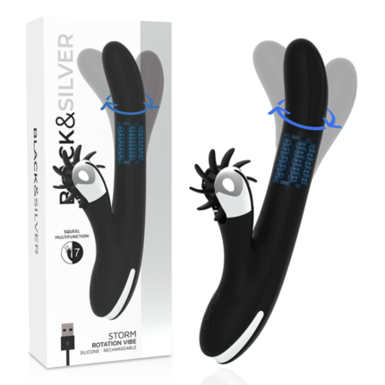 achieving an increase in power with greater durability. The Multi-function Squeel System incorporates different movement patterns for incredible clitoral stimulation. Its premium super soft silicone finish is a plus for the most demanding orgasms. All the vibrators and rotators in the new Black&Silver collection are rechargeable via USB