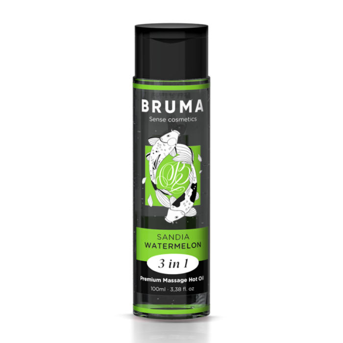 The Premium Heat Effect Massage Oil watermelon flavor from the BRUMA  brand is a true gem in the world of well-being and intimacy. This exquisite product