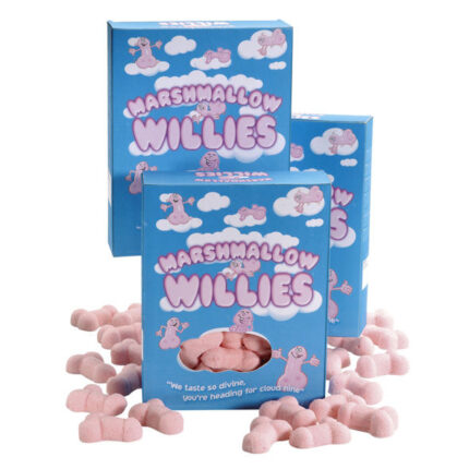 Tasty sugary sweet clouds in the shape of a penis.	Allergy information: May contain traces of milk or soy.140 gr container.