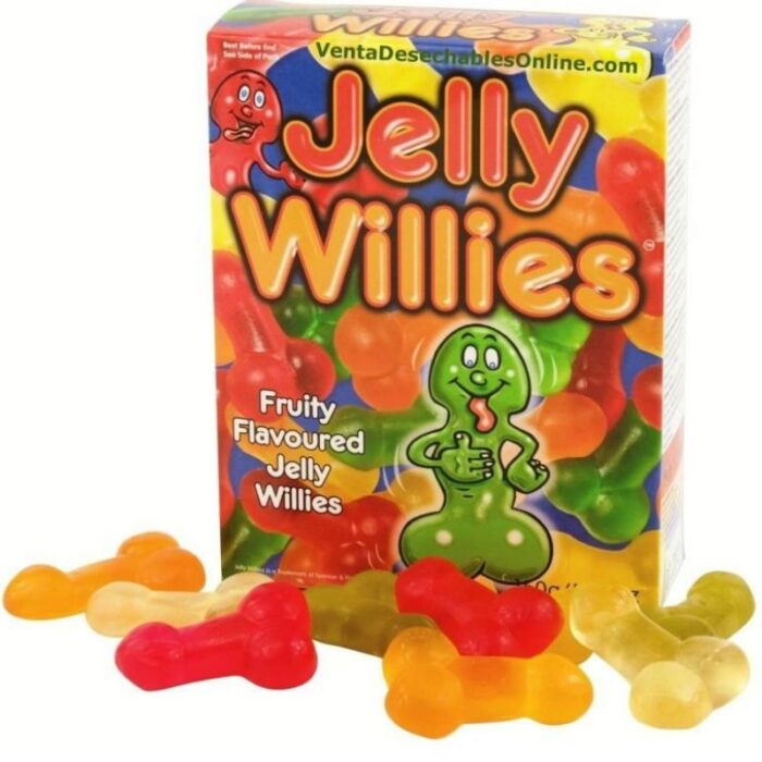 Candy in the shape of penises with fruit flavor.	Tasty and soft150 gr containers.