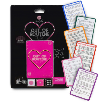 Break your routine with Secret Play´s new game: Out of Routine Play.How to play? Simple! The person who gets the highest score on the numbered dice begins. Throw the dice with the coloured circles to see the colour for the type of test you have to take. In "LONG LIVE ROMANCE" you have tests of the most romantic nature