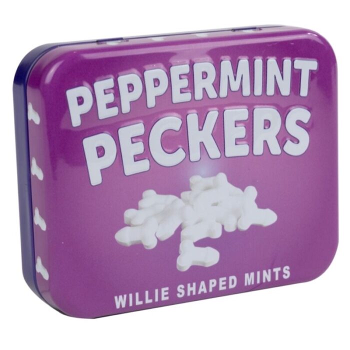 a high-quality reusable tin	mint candies	Sugarfree	penis design	Contains 48 candies  