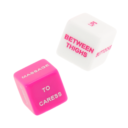 passion will be increased and of course...amusement!!Instructions:	Every lover throw in turn both dice . Pink cube will indicate the action and white cube the place where action indicated by pink dice must be done.  It contains: 	1 action dice ( pink color color)	1 place dice (white color) 	Nice and practical fabric bag to keep and transport everywhere you go for limitless passion.	Measurements: 2 cm x 2cm Moressa is a benchmark brand for its design