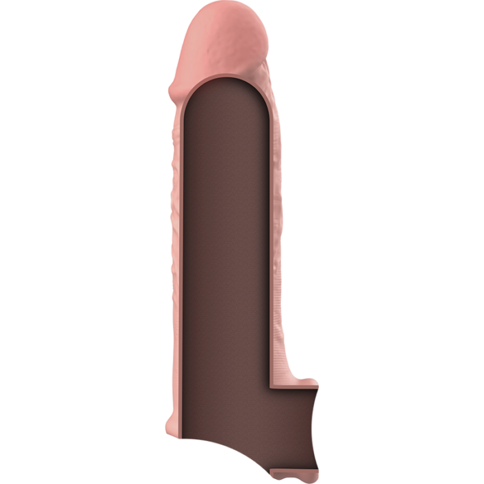 looks like a second skin or even better!Fulfill exciting fantasies when you slide your penis into the sleeve and your scrotum into the strap. Once this extension sleeve is secured