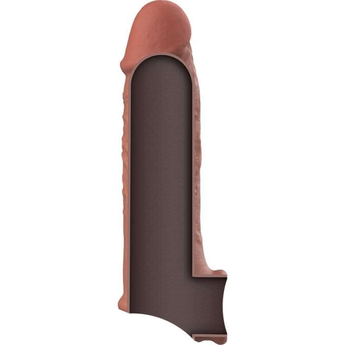 looks like a second skin or even better!Fulfill exciting fantasies when you slide your penis into the sleeve and your scrotum into the strap. Once this extension sleeve is secured